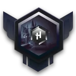 A hexagon with dark blue colors with a picture of a fantasy castle inside the objetct. There is a capital letter H icon centered in the image.