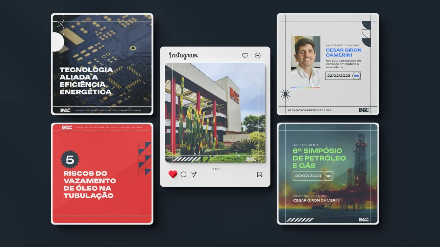 A pack os social media posts applying the new LNDC identity. It's modern, colorful yet professional.